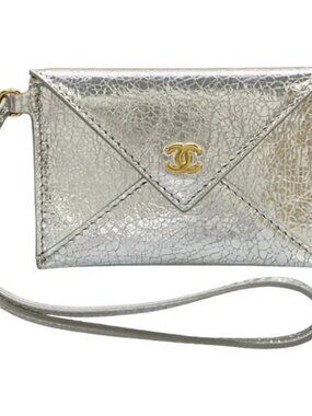 CHANEL Bag Charm Card Case AP5041 Silver Leather Card Case Gold hardware